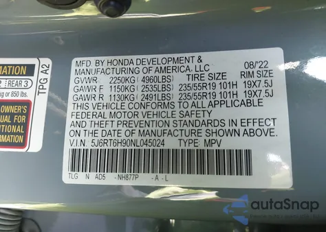 2022 Honda Cr-V Hybrid Touring из США, поврежденный, VIN 5J6RT6H90NL045024